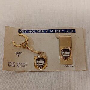 RARE VINTAGE GOLD TONE MONEY CLIP KEY CHAIN INDIANAPOLIS 500 RACE TRACK …